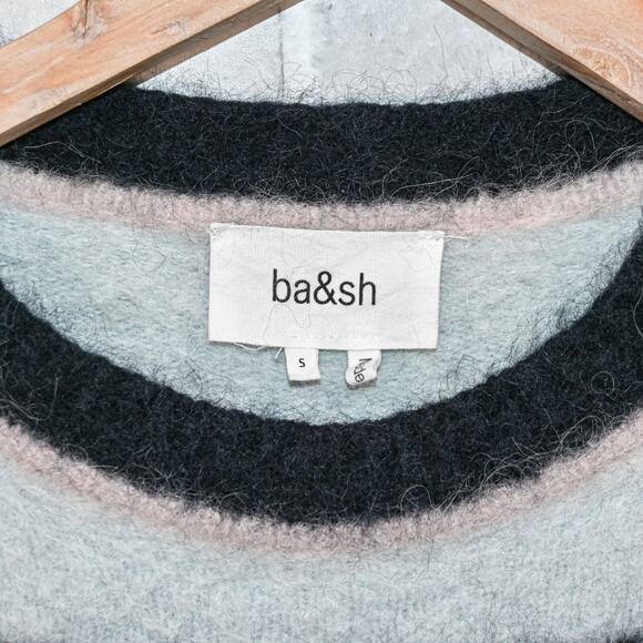 Ba&sh BASH Women's Alpaca blend fuzzy Stripe Lady Pullover Sweater sz Small - Picture 3 of 11